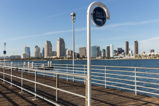 Photo of Coronado downtown in San Diego. Bridge to access the boat to go to Seaport Village